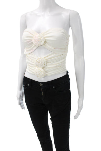Ronny Kobo Womens Cropped Sleeveless Tank White Viscose Sweetheart Size M