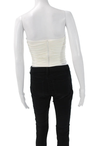 Ronny Kobo Womens Cropped Sleeveless Tank White Viscose Sweetheart Size M