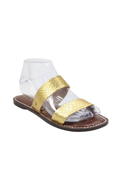 Sam Edelman Womens Embossed Slip On Flats Sandals Shoes Gold Brown Size 7