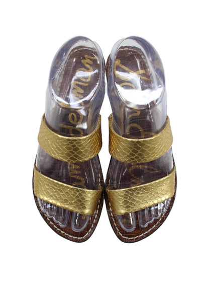 Sam Edelman Womens Embossed Slip On Flats Sandals Shoes Gold Brown Size 7