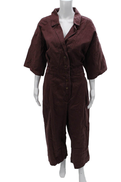Rachel Comey Womens Red Cotton Collared Half Sleeve Jumpsuit Size 12