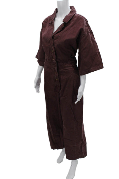 Rachel Comey Womens Red Cotton Collared Half Sleeve Jumpsuit Size 12