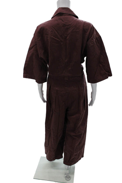 Rachel Comey Womens Red Cotton Collared Half Sleeve Jumpsuit Size 12