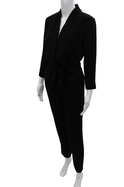 Ba&Sh Women Jumpsuit Black V-Neck 3/4 Sleeve Zip Solid Size XS