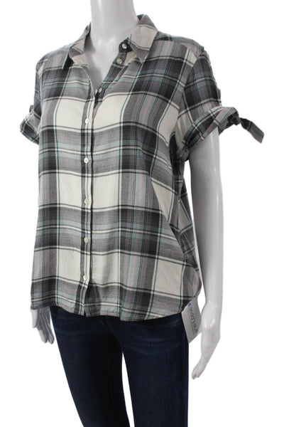 Paige Black Label Women Collared Plaid Button Up Short Sleeve Multicolor Size S