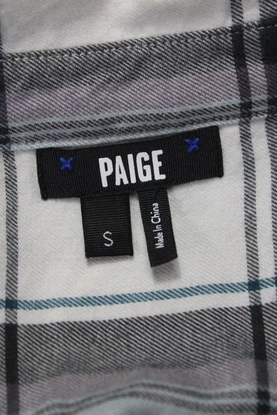 Paige Black Label Women Collared Plaid Button Up Short Sleeve Multicolor Size S