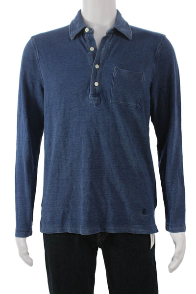 Brooks Brothers Mens Long Sleeves Polo Shirt Blue Cotton Size Medium