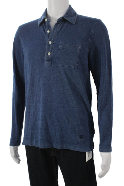 Brooks Brothers Mens Long Sleeves Polo Shirt Blue Cotton Size Medium