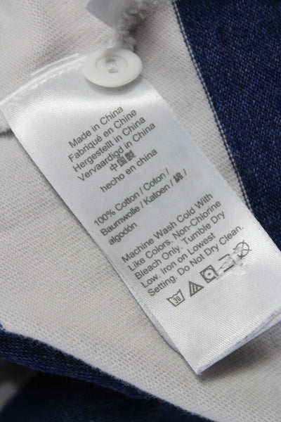 J Crew Mens Striped Long Sleeves Polo Shirt White Blue Size Medium