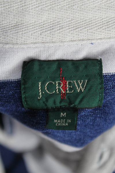 J Crew Mens Striped Long Sleeves Polo Shirt White Blue Size Medium