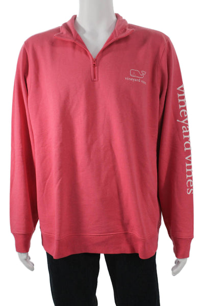 Vineyard Vines Men Pink Collared Zip Pullover Sweater Whale 50% Cotton Size L