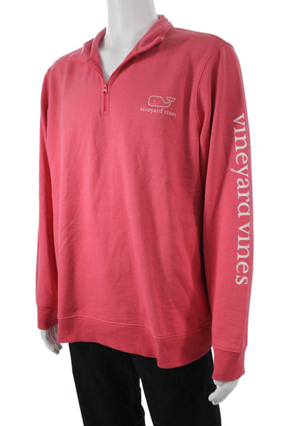 Vineyard Vines Men Pink Collared Zip Pullover Sweater Whale 50% Cotton Size L