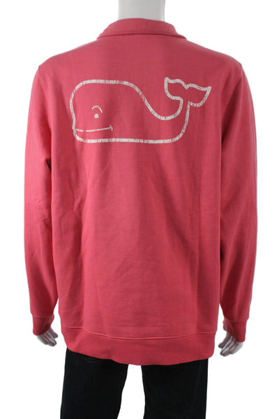 Vineyard Vines Men Pink Collared Zip Pullover Sweater Whale 50% Cotton Size L