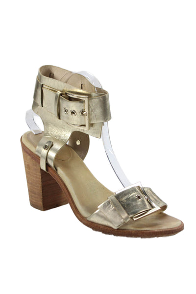 Rachel Zoe Womens Block Heel Metallic Ankle Strap Sandals Gold Tone Size 10