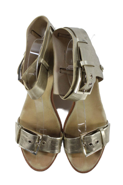 Rachel Zoe Womens Block Heel Metallic Ankle Strap Sandals Gold Tone Size 10