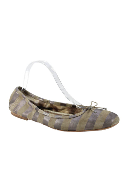 Sam Edelman Womens Slip On Metallic Striped Ballet Flats Brown Gray Size 10