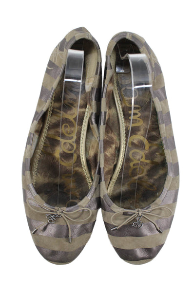 Sam Edelman Womens Slip On Metallic Striped Ballet Flats Brown Gray Size 10