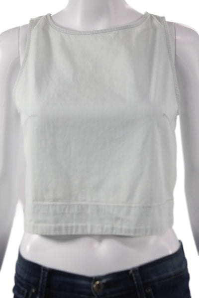 3x1 NYC Women Cropped Sleeveless Tank Blue Cotton Round Neck Size XS