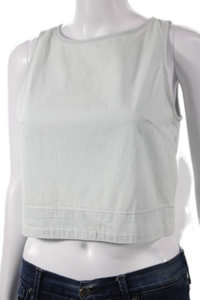3x1 NYC Women Cropped Sleeveless Tank Blue Cotton Round Neck Size XS