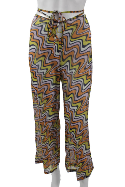 Adam Selman Women Cropped Pants Multicolor Geometric Tie Waist Polyester Size S