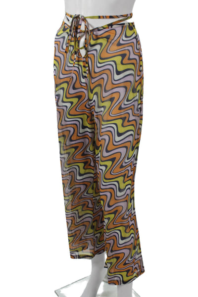 Adam Selman Women Cropped Pants Multicolor Geometric Tie Waist Polyester Size S