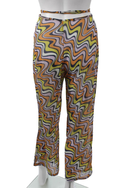 Adam Selman Women Cropped Pants Multicolor Geometric Tie Waist Polyester Size S