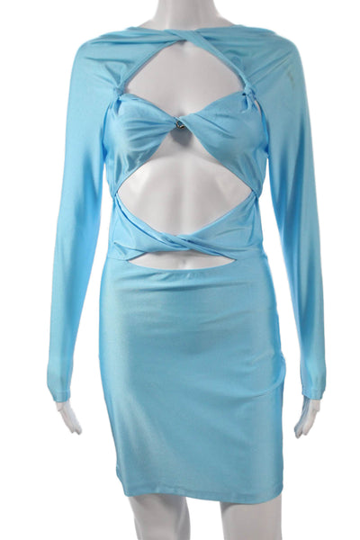 Coperni Women Blue Bodycon Square Neck Long Sleeve Mini Dress Size M