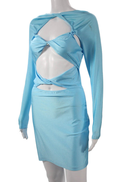 Coperni Women Blue Bodycon Square Neck Long Sleeve Mini Dress Size M