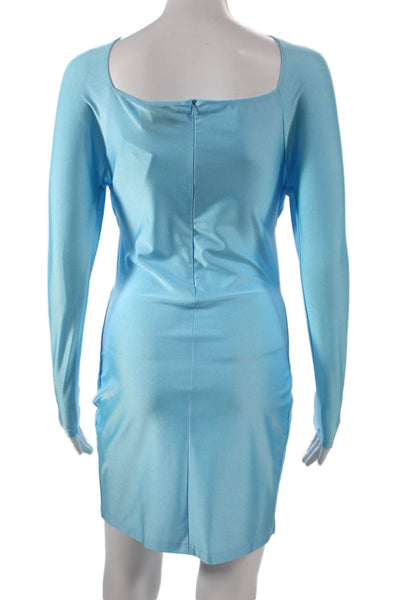 Coperni Women Blue Bodycon Square Neck Long Sleeve Mini Dress Size M