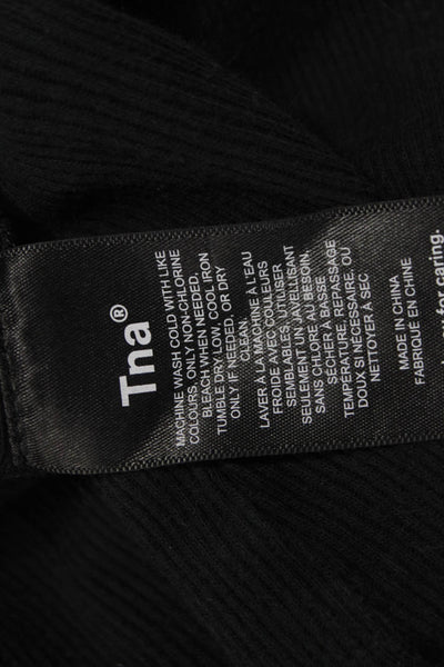 TNA Womens Black Basic Long Sleeve Crew Neck Cotton T-Shirt Size 2XS