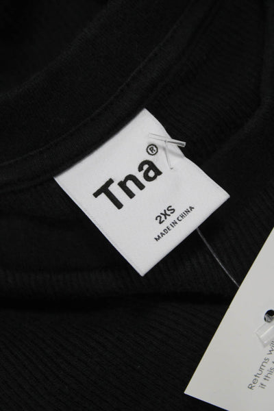 TNA Womens Black Basic Long Sleeve Crew Neck Cotton T-Shirt Size 2XS