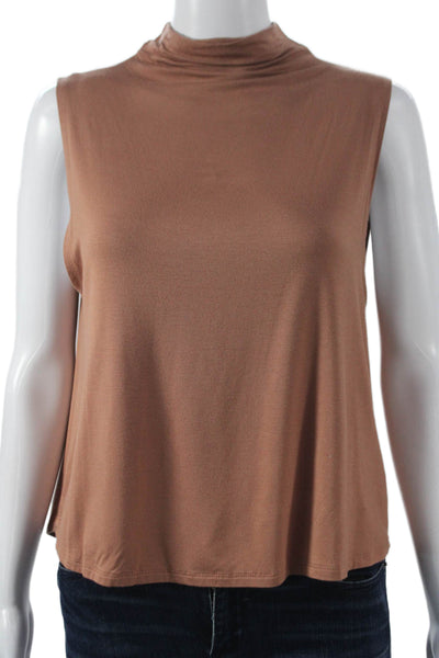 Babaton Women Brown Mock Neck Sleeveless Basic Tank Size S
