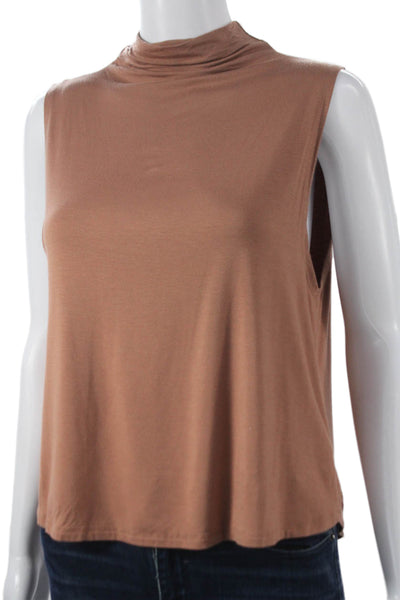 Babaton Women Brown Mock Neck Sleeveless Basic Tank Size S