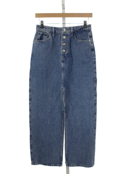 Zara Women Blue Cotton Straight Pencil Skirt Long Size XS