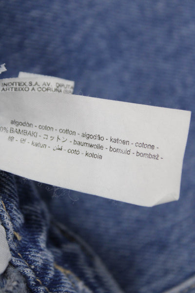 Zara Women Blue Cotton Straight Pencil Skirt Long Size XS