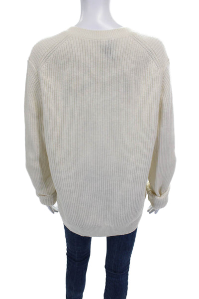 Vince Women Ivory Wool V Neck Pullover Sweater Long Sleeve Size M