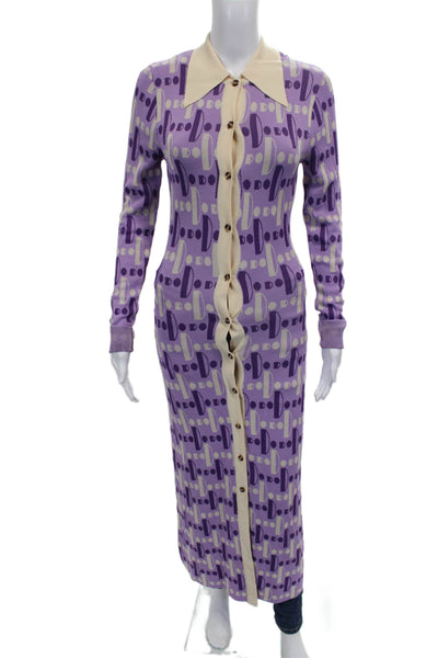 Dodo Bar Or Womens Purple Collared Knit Shirt Dress Button Long Sleeve Size 40