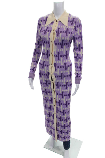 Dodo Bar Or Womens Purple Collared Knit Shirt Dress Button Long Sleeve Size 40