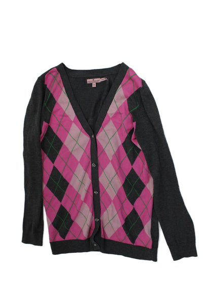 Juicy Couture Childrens Girls Argyle Print Cardigan Sweater Grey Pink Size 14