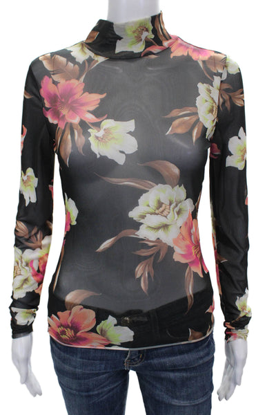 AFRM Women Multicolor Floral Mock Neck Long Sleeve Basic T Shirt Size S