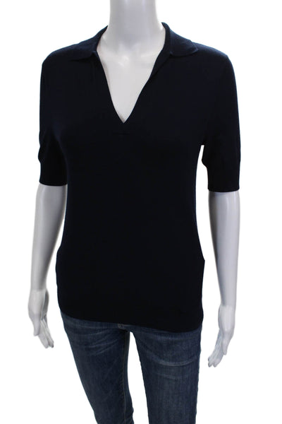 Saks Fifth Avenue Womens Basic Polo V-Neck Short Sleeve Blue Size XS