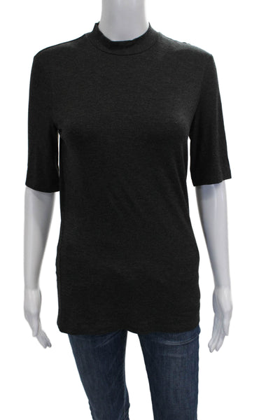 Saks Fifth Avenue Womens Basic Gray Mock Neck Short Sleeve T-Shirt Size S
