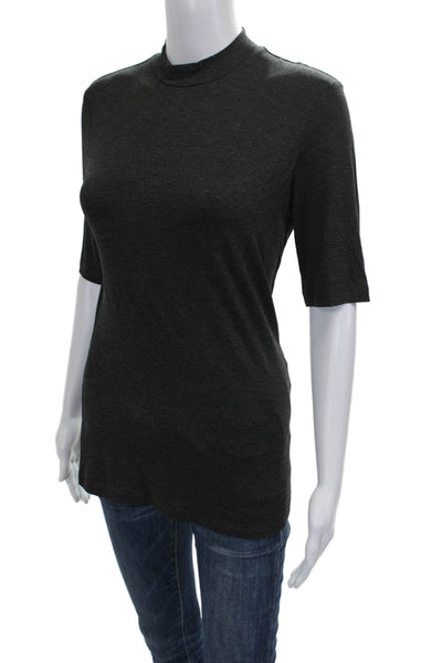 Saks Fifth Avenue Womens Basic Gray Mock Neck Short Sleeve T-Shirt Size S