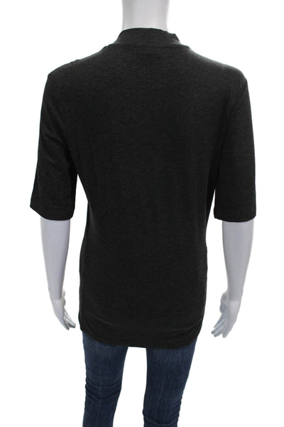 Saks Fifth Avenue Womens Basic Gray Mock Neck Short Sleeve T-Shirt Size S