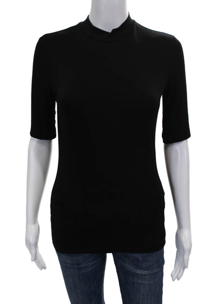 Saks Fifth Avenue Women Black Mock Neck Short Sleeve Basic T-Shirt Size XS