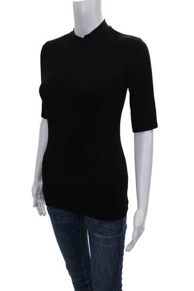 Saks Fifth Avenue Women Black Mock Neck Short Sleeve Basic T-Shirt Size XS