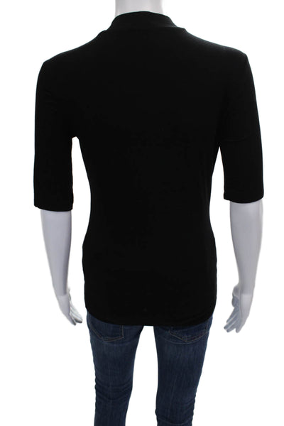 Saks Fifth Avenue Women Black Mock Neck Short Sleeve Basic T-Shirt Size XS