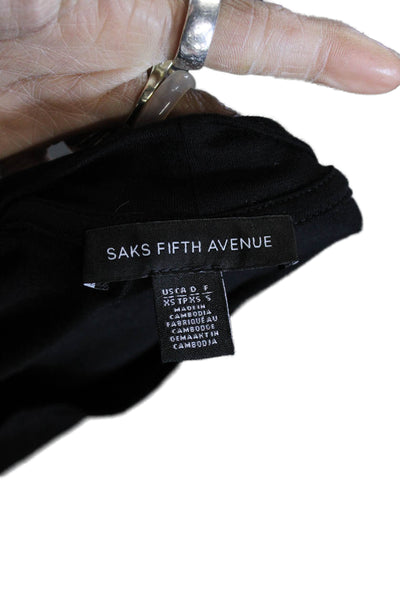 Saks Fifth Avenue Women Black Mock Neck Short Sleeve Basic T-Shirt Size XS