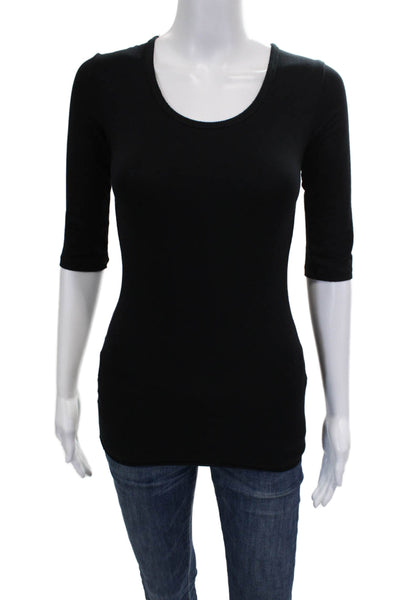 Majestic Paris Womens Basic Scoop Neck 3/4 Sleeve T-Shirt Black Size 1
