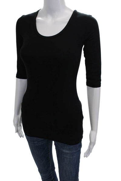 Majestic Paris Womens Basic Scoop Neck 3/4 Sleeve T-Shirt Black Size 1